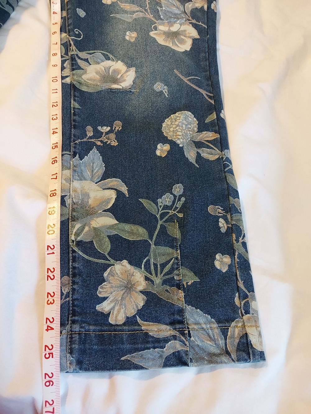 NWT Flamingals Blue Vintage Floral Print Straight Leg Denim Jeans Size XL - Picture 7 of 10